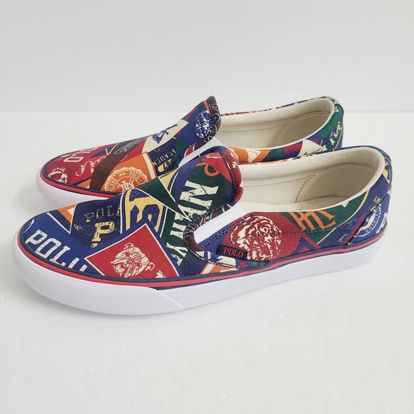 NEW Polo Ralph Lauren Keaton Collegiate Pep Rally Canvas Slip On Shoes Size 10 - Picture 1 of 7